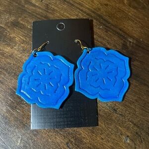 Blue Floral Leather Earrings